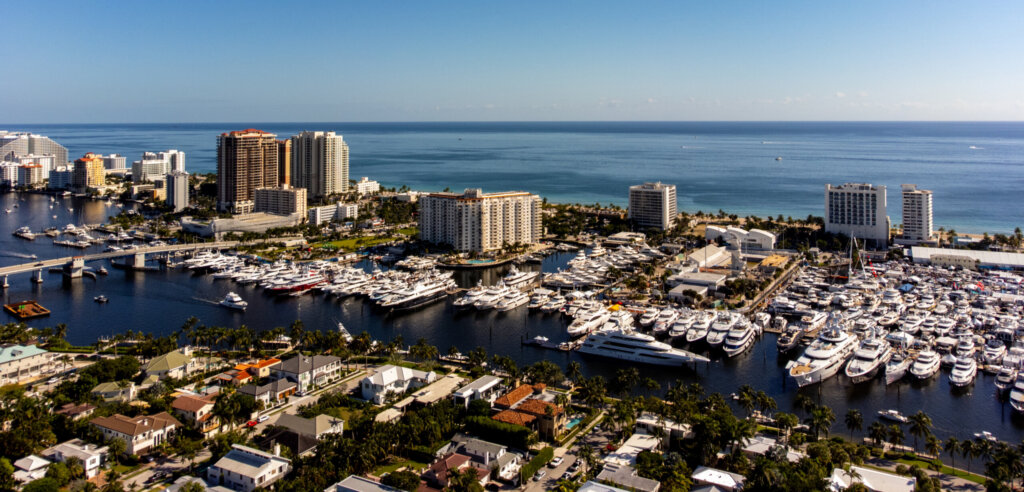 Aerial drone photo FLIBS Fort Lauderdale International Boat Show USA